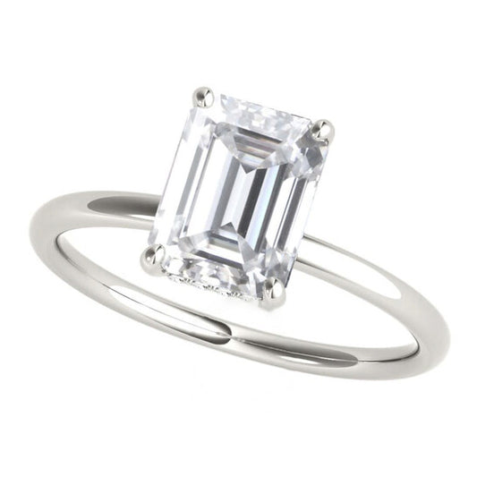 Original Maulijewels 2.05 Carat Emerald Cut Moissanite Natural Diamond Womens Engagement Rings In 10K White Gold