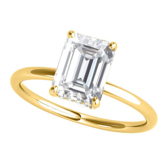 Original Maulijewels 2.05 Carat Emerald Cut Moissanite Natural Diamond Womens Engagement Rings In 10K Yellow Gold