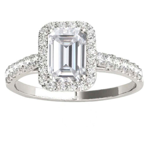 Original Maulijewels 2.25 Carat Natural Diamond Emerald Cut Moissanite Halo Engagement Rings In 10K Solid White Gold