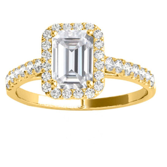 Original Maulijewels 2.25 Carat Natural Diamond Emerald Cut Moissanite Halo Engagement Rings In 10K Solid Yellow Gold