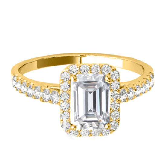 Original Maulijewels 2.25 Carat Natural Diamond Emerald Cut Moissanite Halo Engagement Rings In 10K Solid Yellow Gold