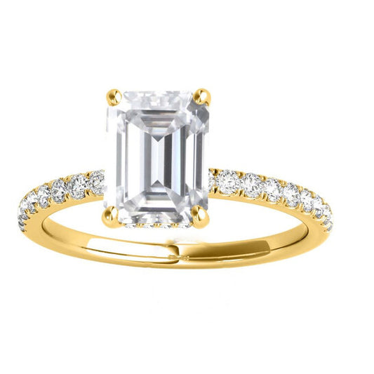 Original Maulijewels 2.30 Carat Emerald Cut Moissanite And Natural Round Diamond Engagement Rings For Women In 10K Solid Yellow Gold