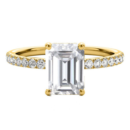 Original Maulijewels 2.30 Carat Emerald Cut Moissanite And Natural Round Diamond Engagement Rings For Women In 10K Solid Yellow Gold