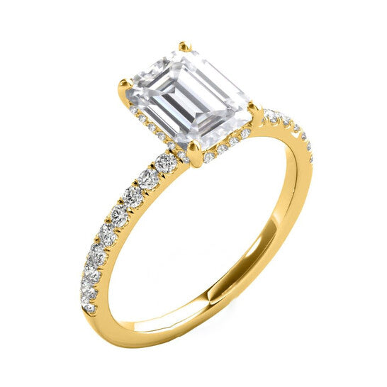 Original Maulijewels 2.30 Carat Emerald Cut Moissanite And Natural Round Diamond Engagement Rings For Women In 10K Solid Yellow Gold