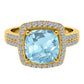 Original Maulijewels 2.50 Carat Diamond And Cushion Cut Natural Aquamarine Gemstone Ring In 14K Solid Yellow Gold