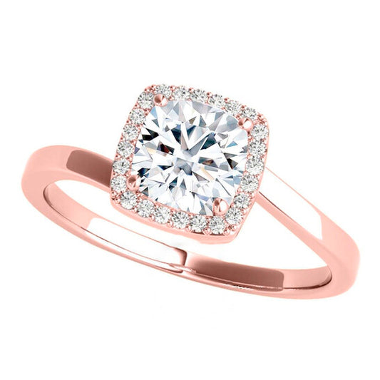 Original Maulijewels 3.15 Carat Halo Moissanite Diamond Engagement Ring For Women In 14K Solid Rose Gold