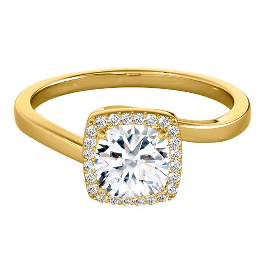 Original Maulijewels 3.15 Carat Halo Moissanite Diamond Engagement Ring For Women In 14K Solid Yellow Gold