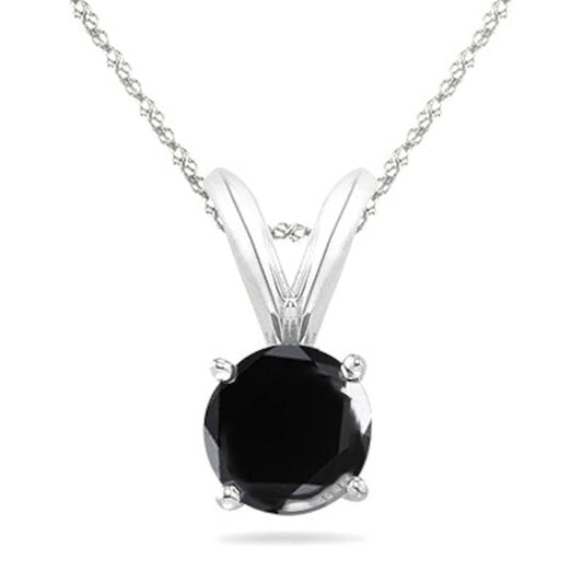 Original Maulijewels Black Diamond 1/4 Carat 14K White Gold Solitaire Pendant With 18" 14K White Gold Plated Sterling Silver Box Chain