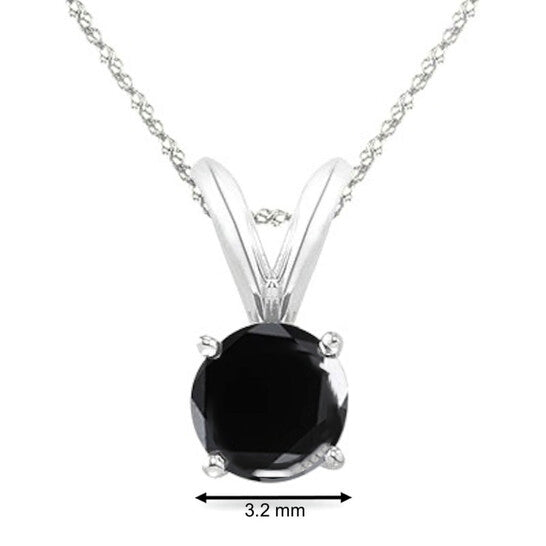 Original Maulijewels Black Diamond 1/4 Carat 14K White Gold Solitaire Pendant With 18" 14K White Gold Plated Sterling Silver Box Chain