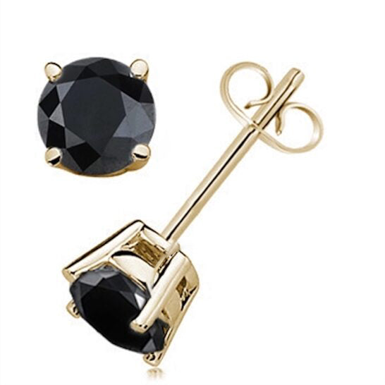 Original Maulijewels Black Diamond 1.00 Carat 14K Yellow & White Gold Stud Earrings For Women's