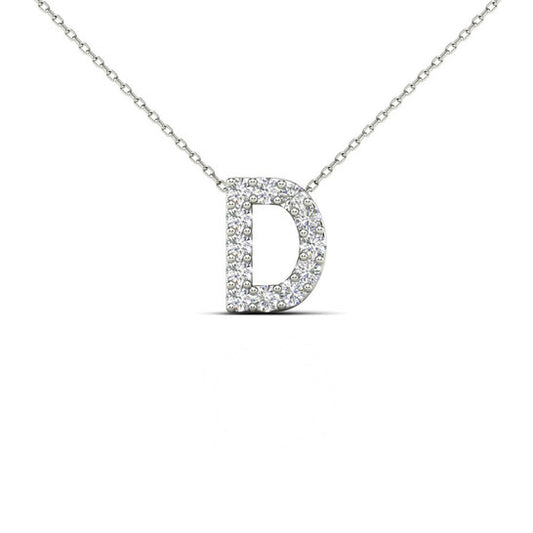 Original Maulijewels " D " Initial Set With 0.12 Carat Sparkling Natural White Diamond Pendant Necklace In 14K White Gold With 18" Cable Chain