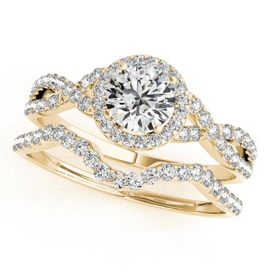 Original Maulijewels Halo Diamond Engagement Bridal Ring Set in 14K Solid Yellow Gold with 0.50 Carat diamonds