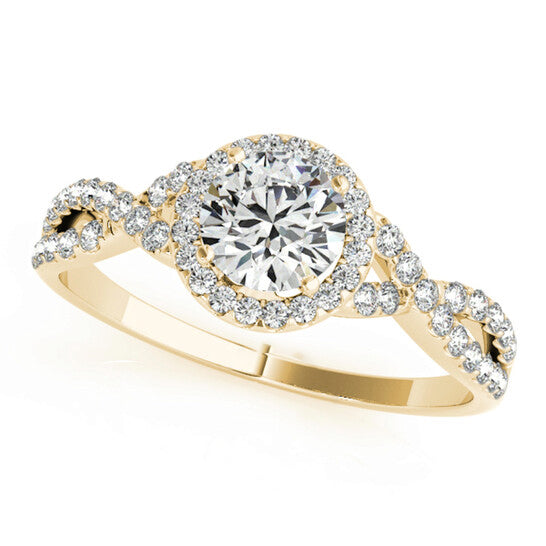 Original Maulijewels Halo Diamond Engagement Bridal Ring Set in 14K Solid Yellow Gold with 0.50 Carat diamonds