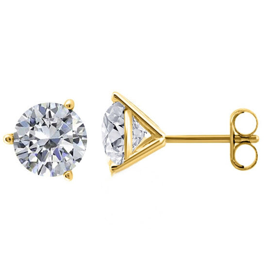 Original Maulijewels IGL Certified 1.25 Carat Natural Diamond 3 Prong Set Martini Stud Earrings For Women In 14K Yellow Gold With Secure Push Backs