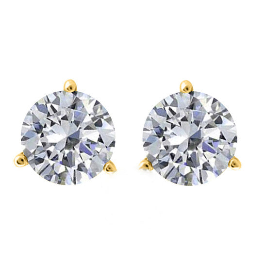 Original Maulijewels IGL Certified 1.25 Carat Natural Diamond 3 Prong Set Martini Stud Earrings For Women In 14K Yellow Gold With Secure Push Backs