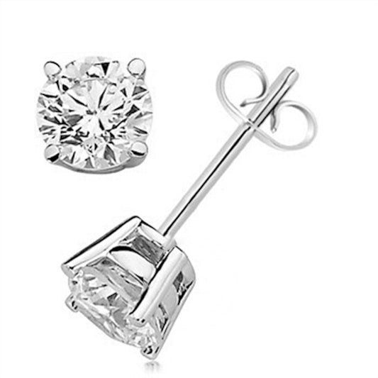 Original Maulijewels Ladies 14k White Gold 2 CT Round Cut White Diamond Stud Earrings