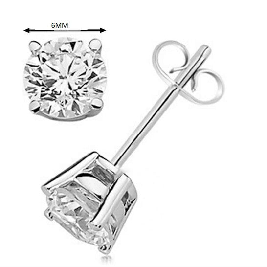 Original Maulijewels Ladies 14k White Gold 2 CT Round Cut White Diamond Stud Earrings