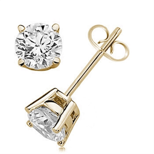 Original Maulijewels Ladies 14k Yellow Gold 2 CT Round Cut White Diamond Stud Earrings