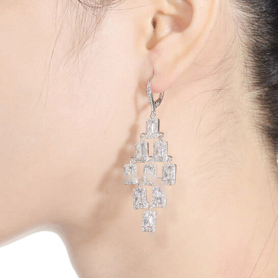 Original Megan Walford .925 Sterling Silver Cubic Zirconia Chandelier Earrings