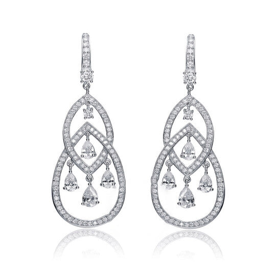 Original Megan Walford .925 Sterling Silver Multi Shaped CZ Double Teardrop Chandelier Earrings