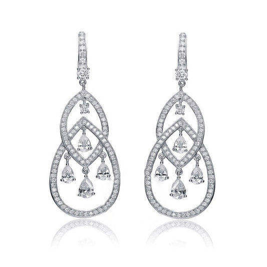 Original Megan Walford .925 Sterling Silver Multi Shaped CZ Double Teardrop Chandelier Earrings