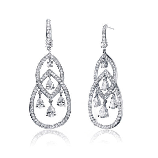 Original Megan Walford .925 Sterling Silver Multi Shaped CZ Double Teardrop Chandelier Earrings