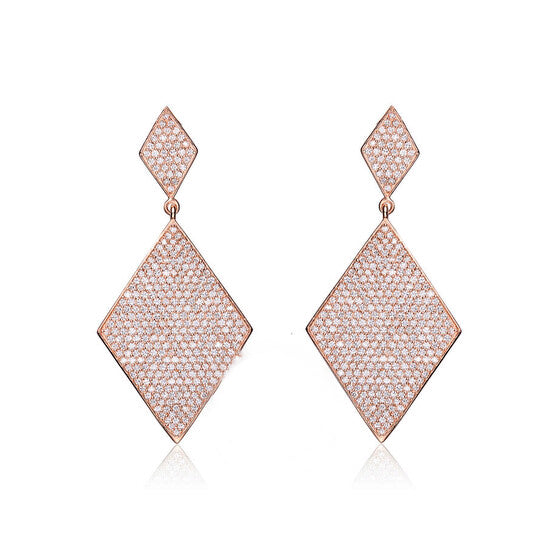 Original Megan Walford .925 Sterling Silver Rose Gold Plated Cubic Zirconia Pave Drop Earrings