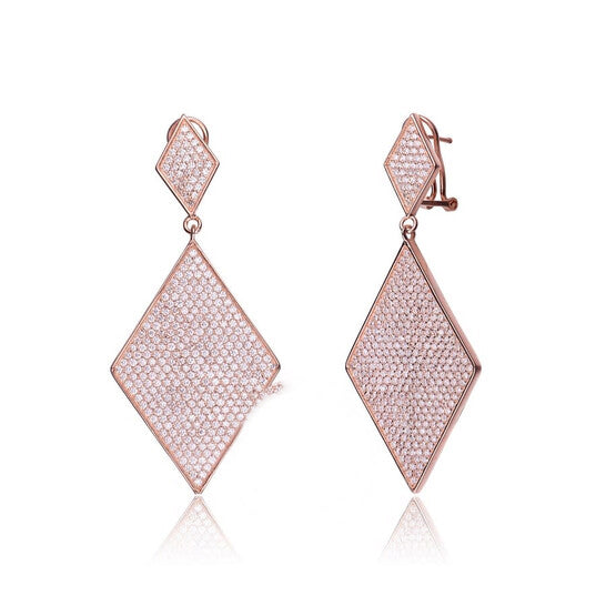 Original Megan Walford .925 Sterling Silver Rose Gold Plated Cubic Zirconia Pave Drop Earrings