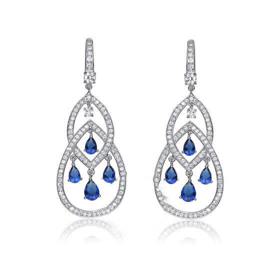 Original Megan Walford .925 Sterling Silver Sapphire CZ Double Teardrop Chandelier Earrings