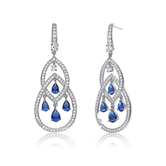 Original Megan Walford .925 Sterling Silver Sapphire CZ Double Teardrop Chandelier Earrings