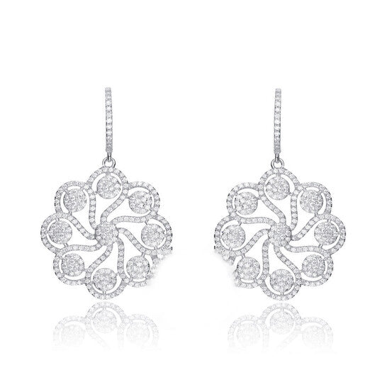 Original Megan Walford CZ SS White Gold Plated Round Flower Drop Earrings