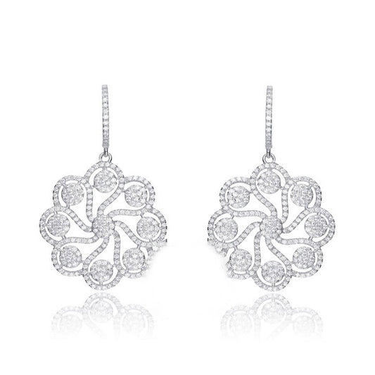 Original Megan Walford CZ SS White Gold Plated Round Flower Drop Earrings