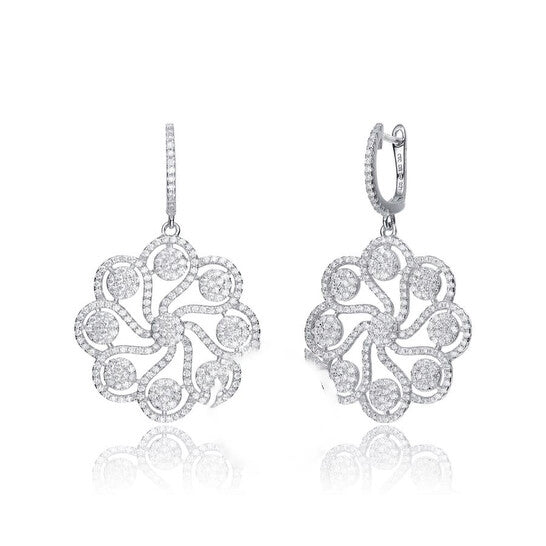 Original Megan Walford CZ SS White Gold Plated Round Flower Drop Earrings