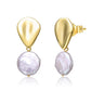 Original Megan Walford Sterling Silver 14k Yellow Gold Plated with White Coin Pearl Raindrop Double Dangle Drop Earrings