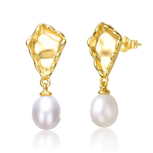 Original Megan Walford Sterling Silver 14k Yellow Gold Plated with White Pearl Nugget Dangle Earrings