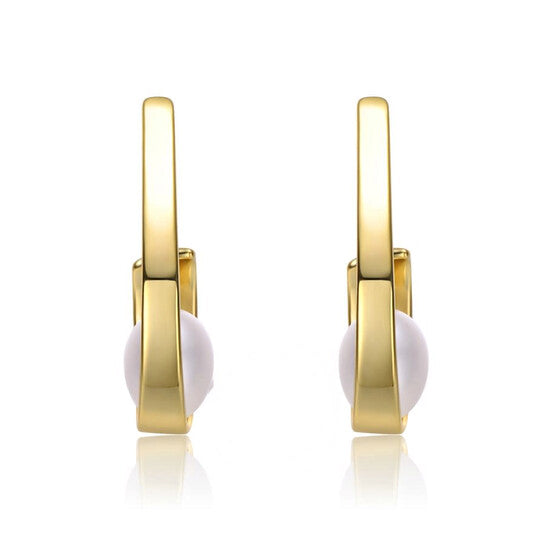 Original Megan Walford Sterling Silver 14k Yellow Gold Plated with White Pearl Ribbon Half-Hoop Drop Earrings