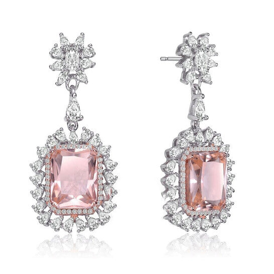 Original Megan Walford Sterling Silver Morganite and Clear Cubic Zirconia Halo Drop Earrings