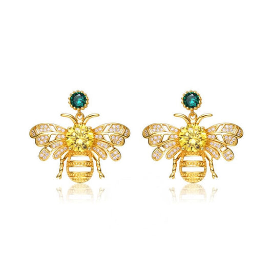 Original Megan Walford Sterling Silver14K Gold Plated Yellow Cubic Zirconia Bee Stud Butterfly Earrings