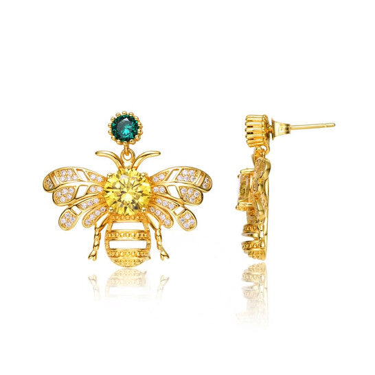 Original Megan Walford Sterling Silver14K Gold Plated Yellow Cubic Zirconia Bee Stud Butterfly Earrings