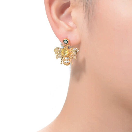 Original Megan Walford Sterling Silver14K Gold Plated Yellow Cubic Zirconia Bee Stud Butterfly Earrings