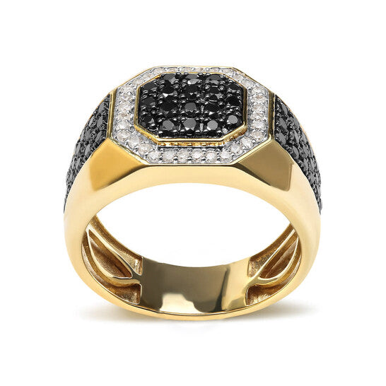 Original Men's 14K Yellow Gold Plated .925 Sterling Silver 1 1/4 Cttw White and Black Diamond Signet Style Band Ring (Black / I-J , I2-I3 Clarity)