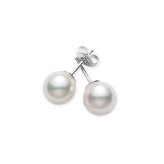 Original Mikimoto 18k White Gold 8mm-8.5mm AA Grade Akoya Cultured Pearl Stud Earrings