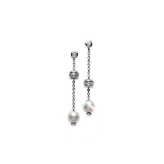 Original Mikimoto 18K White Gold Akoya Diamond 0.44Ct Pearl Earrings - PEL757DW