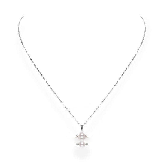 Original Mikimoto 18K White Gold Clustered Akoya Pearl & Diamond Pendant - MPQ10086ADXW