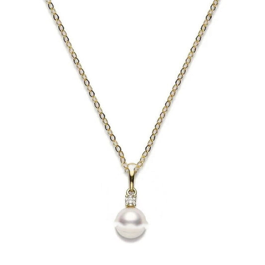 Original Mikimoto 7.5-8mm Akoya Cultured Pearl 0.10ct of Diamonds 18K Yellow Gold - PPS752DK