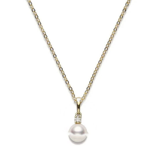 Original Mikimoto 7-7.5mm Akoya Cultured Pearl 0.05ct of Diamonds 18K Yellow Gold - PPS702DK