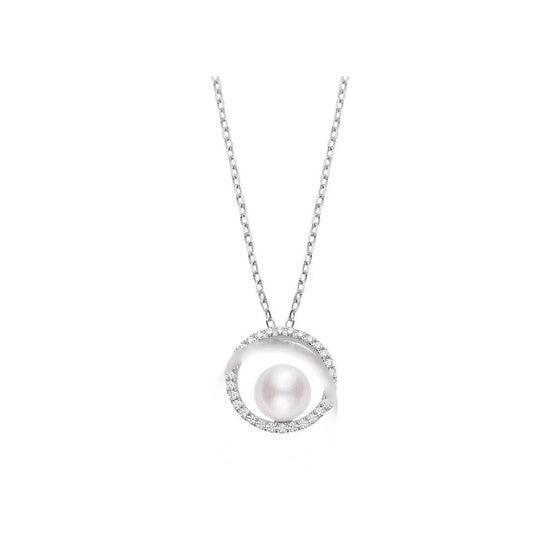 Original Mikimoto Akoya Cultured 7mm Pearl Pendant with Diamonds