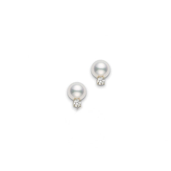 Original Mikimoto Akoya Cultured 8x8.5mm A+ Pearl Stud Earrings with Diamonds PES802DK