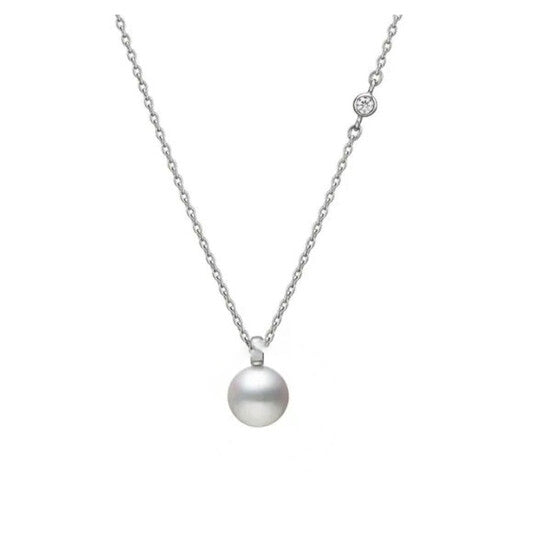 Original Mikimoto Akoya Cultured Pearl and Diamond Pendant in 18K White Gold - MPQ10159ADXW