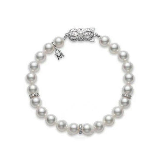 Original Mikimoto Akoya Cultured Pearl Bracelet 7.5mm x 7mm A1 and Diamond Bracelet Â 18K White Gold Clasp